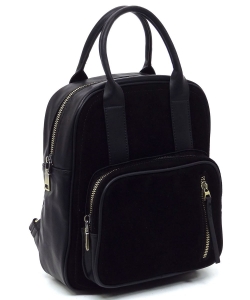 Real Suede Leather Backpack CJF121 BLACK